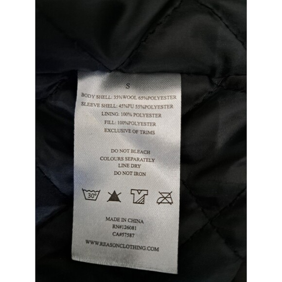REASON Sport Varsity Letter Bomber Jacket Men's Sz Small Black Wool Blend Lined - Picture 13 of 13
